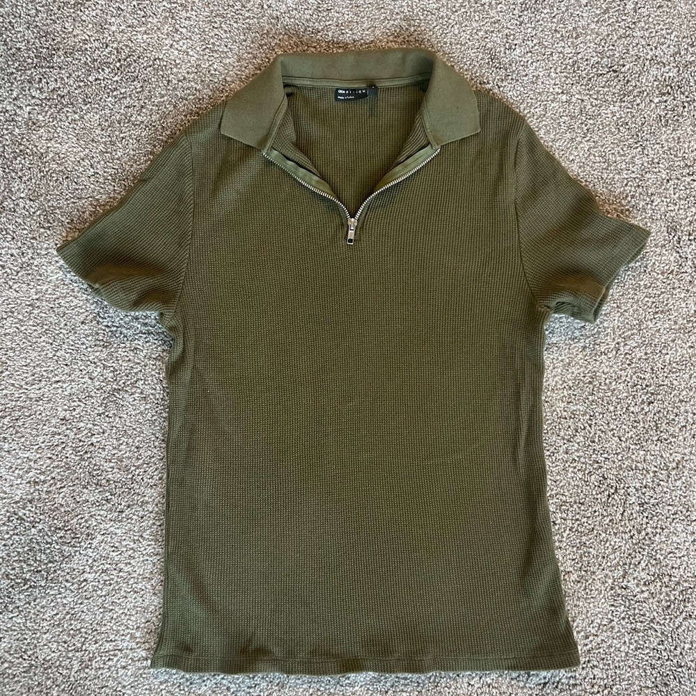 ASOS Design Waffle Polo with Zip Detail